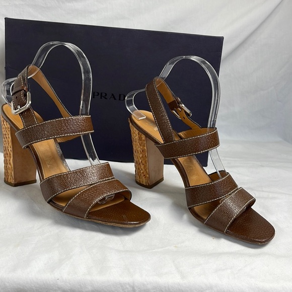 Prada Authentic Wicker Block Heel Ankle Strap Sandals - Picture 6 of 15